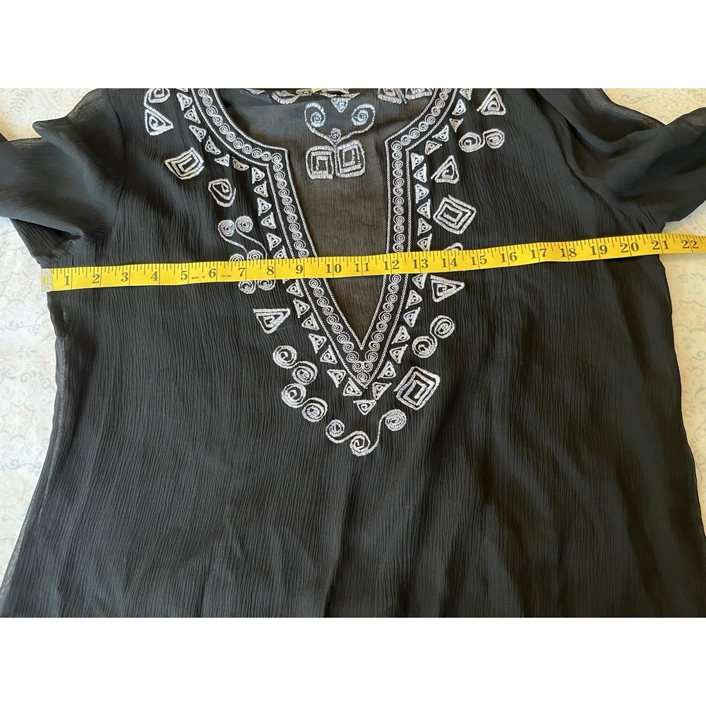 Chico's Women's Lightweight Semi-Sheer Cover Up Tunic Size 1 Black White Embroid - Picture 5 of 10